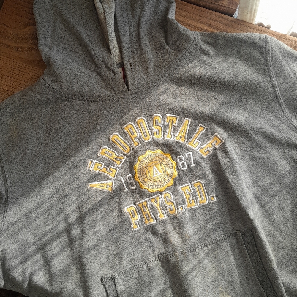 354a. gray vintage Aeropostale long sleeve embroidered y2k hoodie sweatshirt, XL - Picture 2 of 8